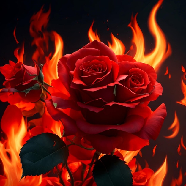 Роза с огненным фоном