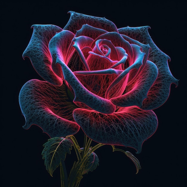 A rose with red and blue lights is shown.