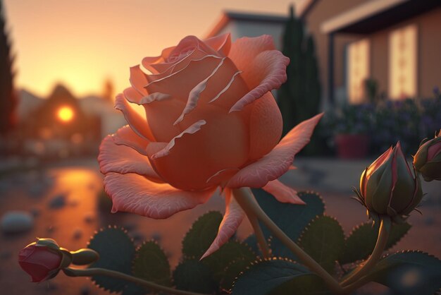 rose with a sunset in the background