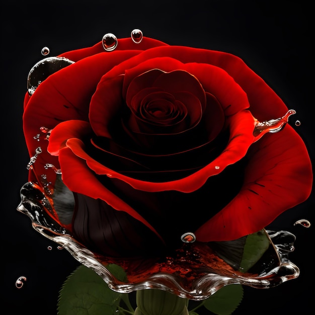 Rose with water splash and drops isolated generative ai