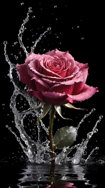 Rose with water splash illustration wallpaper background