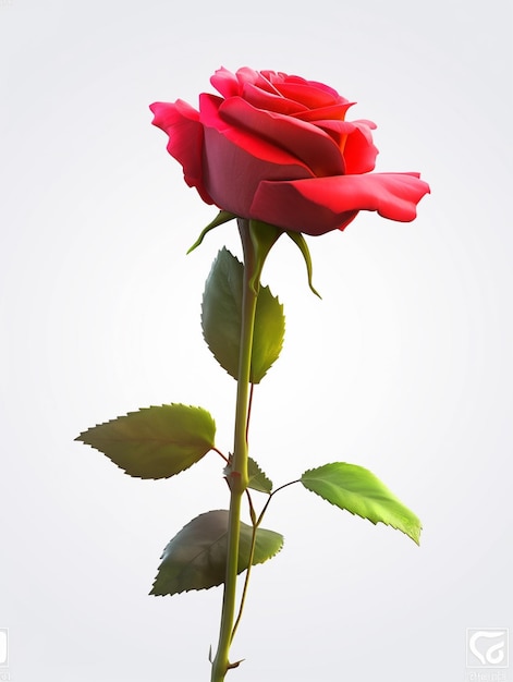 A rose with a white background and a green leaf.