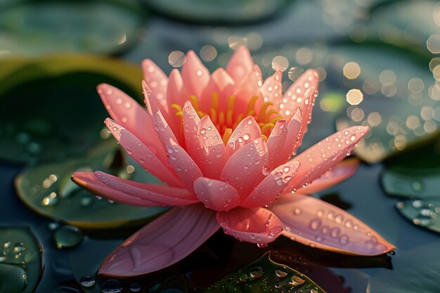 Photo rosecolored water lily illuminated by sunlight