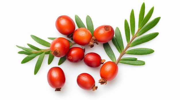 Photo rosehip berries with green leaves isolated