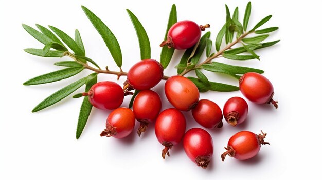 Photo rosehip berries with leaves isolated