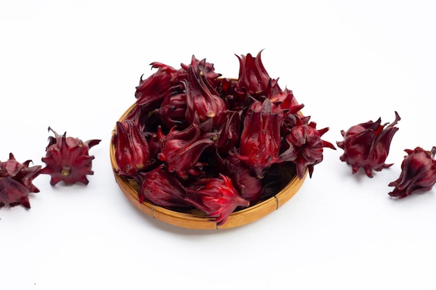 Roselle flower isolated on white background.