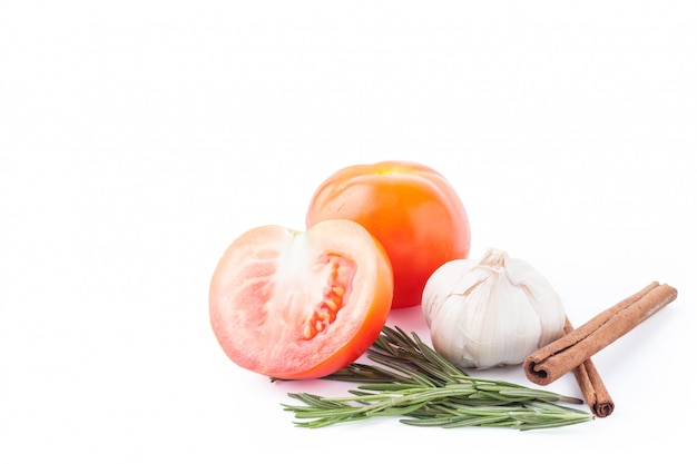 Rosemary and tomatoes garlic Isolated.