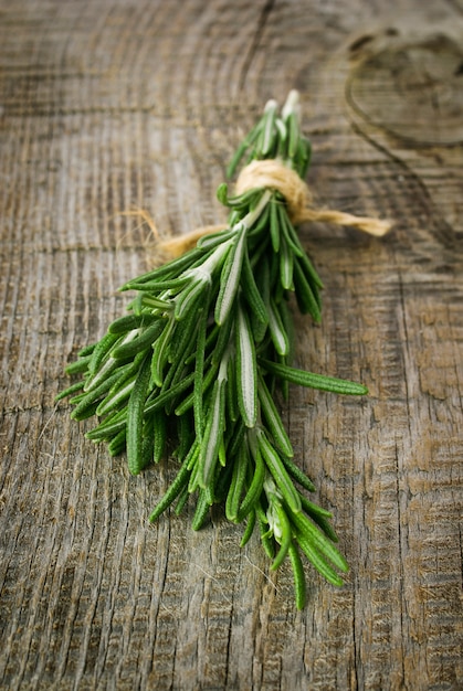 Rosemary bound on a wooden board