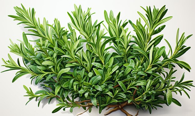 Rosemary branches on a white background Selective soft focus