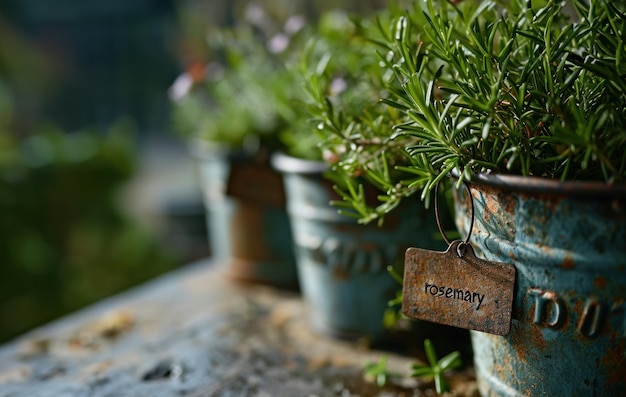 Photo rosemary in a flowerpot on a wooden table