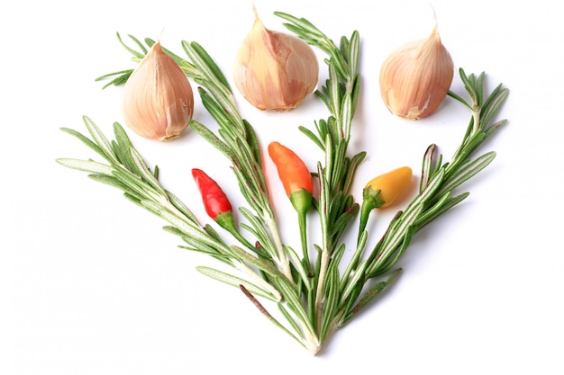 Rosemary garlic chilli peppers isolated 