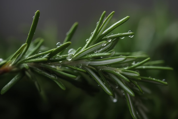 Rosemary with water drops closeup