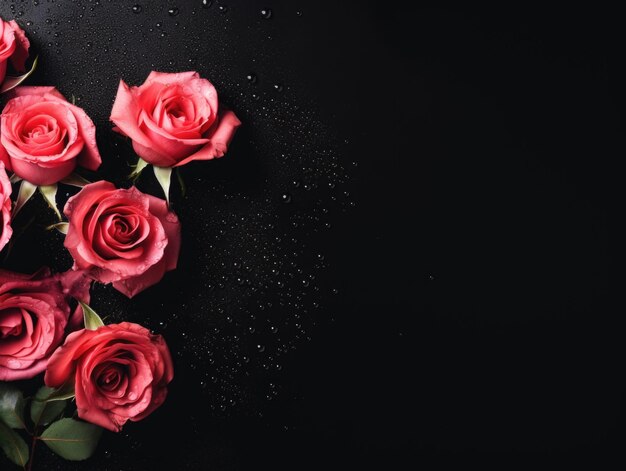 Roses on black background with copy space Selecrive focus on flowers