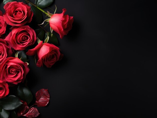 Roses on black background with copy space Selecrive focus on flowers