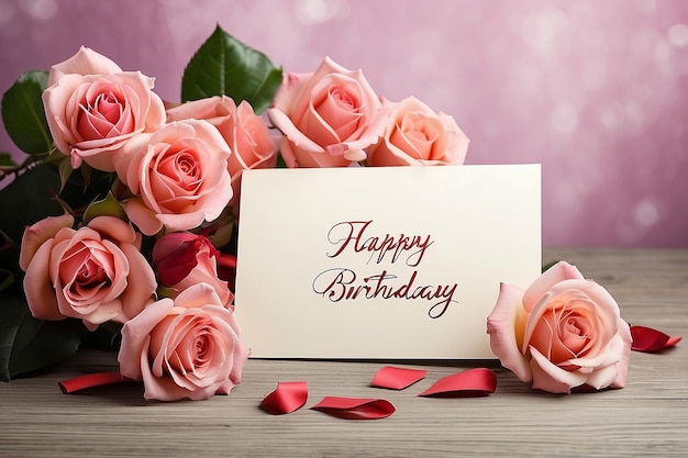 Photo roses bouquet and card happy birthday celebration background