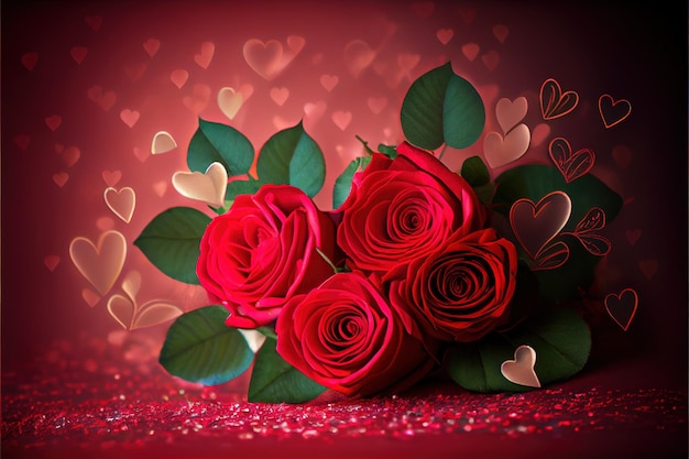 Roses Bouquet and Hearts background