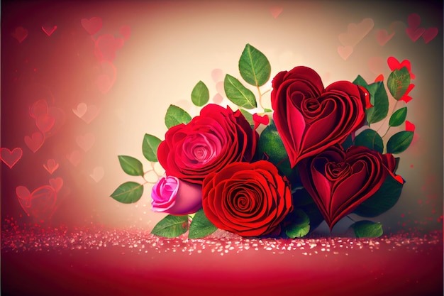 Roses Bouquet and Hearts background