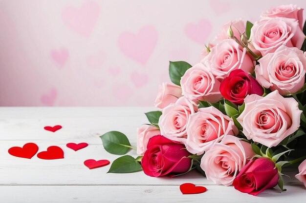 Roses Bouquet and Hearts backgroundValentine or Wedding background