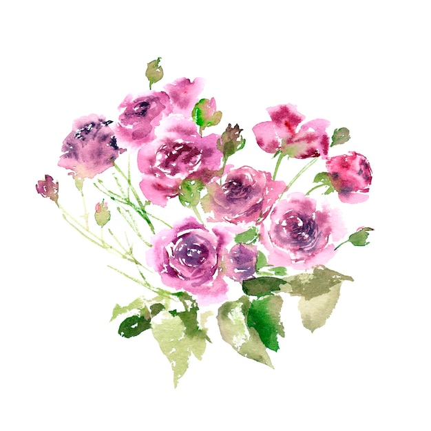 Bouquet di rose fiori disegnati a mano ad acquerello design dell'invito di nozze decorazione per biglietti di auguri