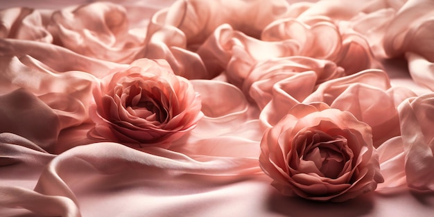 Roses on cotton fabric background