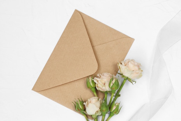 Roses and craft envelope with ribbon