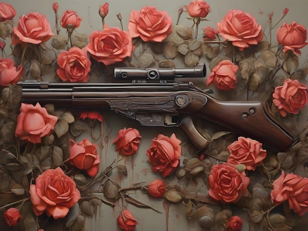 Photo roses and guns illustration