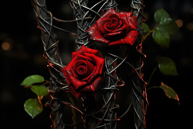 Roses intertwined with delicate vines for a romantic setting