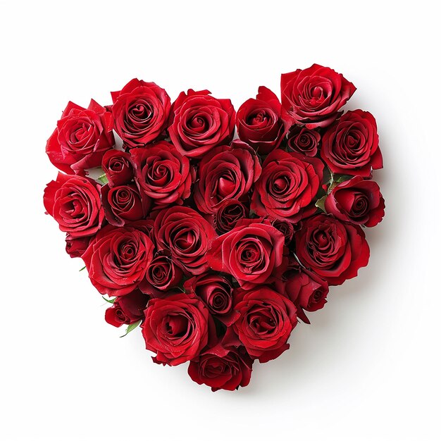 Roses in Love Valentines Day Heart Made of Red Roses Isolated on White