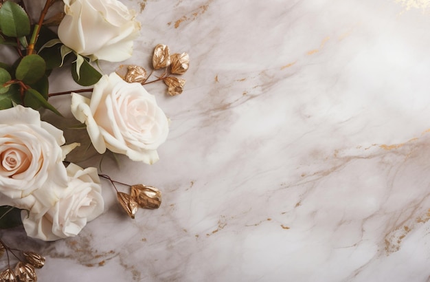 Photo roses on marble with copy space