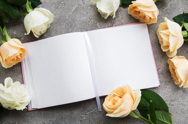 Roses and notebook 