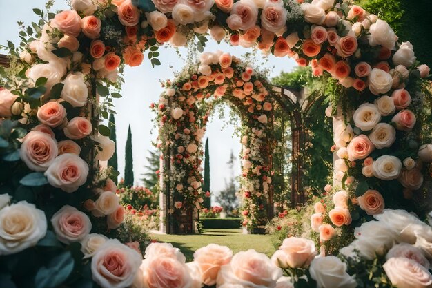 Roses and roses in a garden