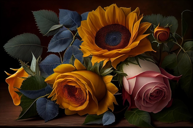 Roses and sunflowers