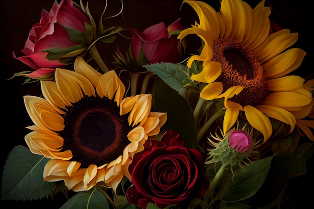 Roses and sunflowers