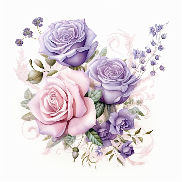 roses vine lilac toneswhite background