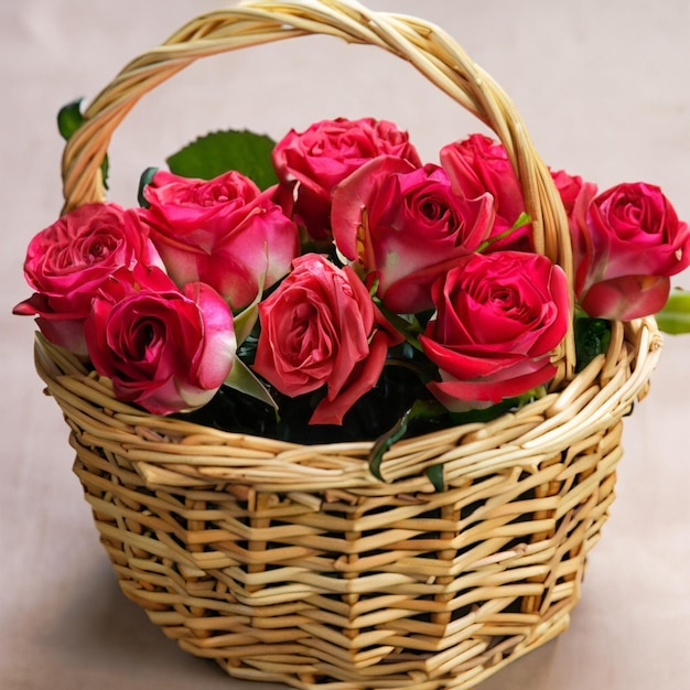 roses in wicker basket