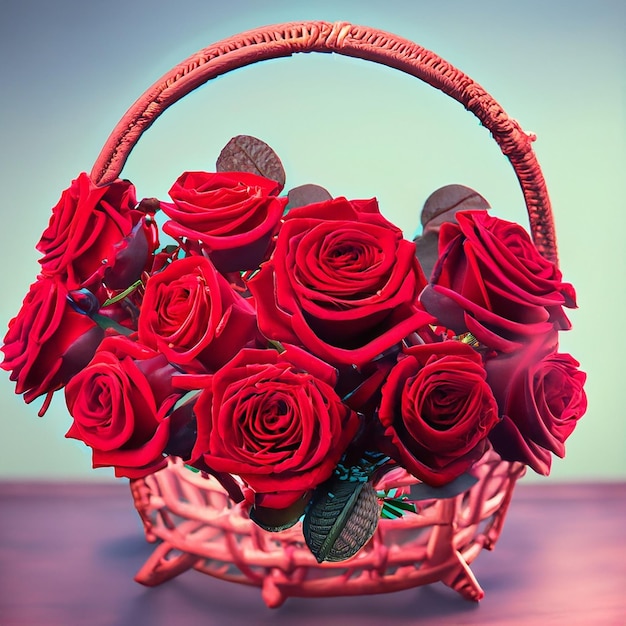 roses in wicker basket