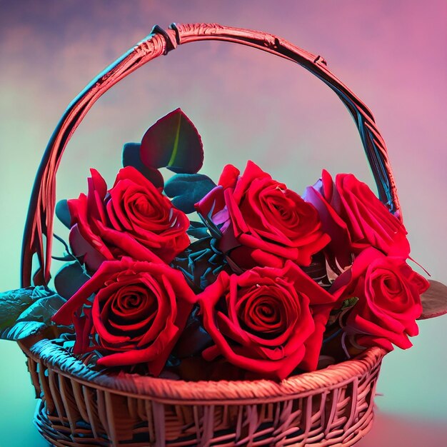 roses in wicker basket