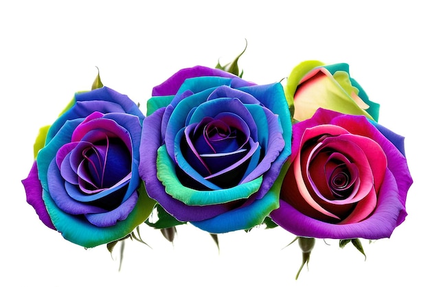 Roses with a rainbow color on a white background