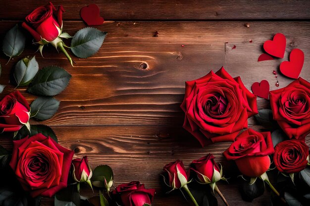 Roses with a wooden background and a single flower on the left side