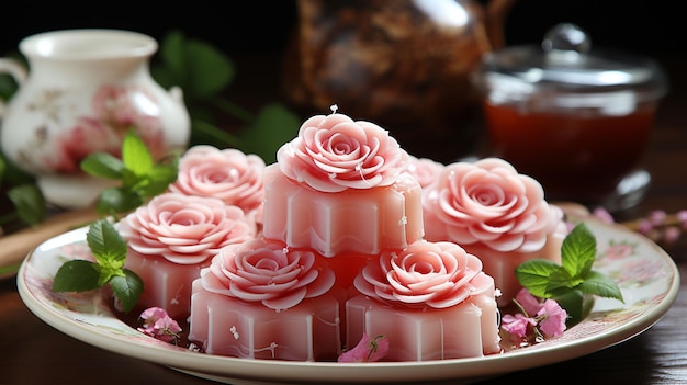 Photo roseshaped coconut milk jelly is a popular dessert among thai people