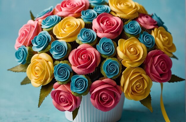 バラの形のプルアパートカップケーキの花束