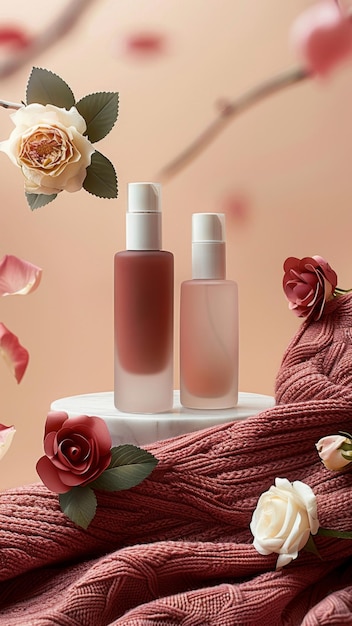 RoseThemed Beauty Products on Soft Knitted Texture