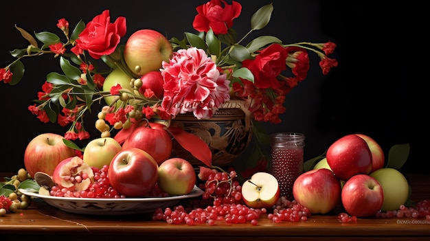Rosh hasana pomegranate apples honey