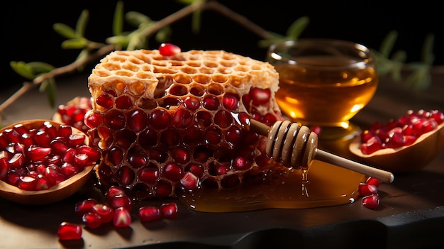 Rosh Hashanah Blessings Shana Tova Symbols Including a Honeycomb and a Pomegranate