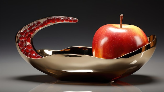 Photo rosh hashanah is the concept of the jewish holiday of the new year bowl of apple with honey pomegranate and candles are traditional symbols of the holiday 3d rendering