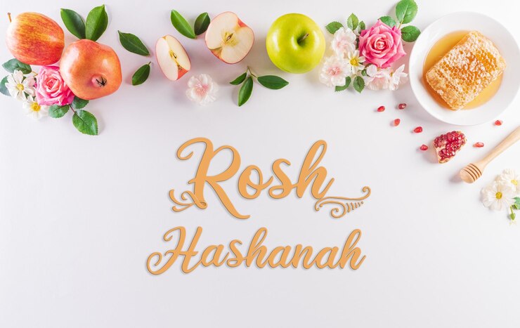 Rosh hashanah jewish New Year holiday Concept of traditional or religion symbols on white background