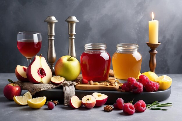 Rosh hashanah jewish New Year holiday concept Traditional symbols