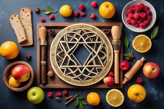 Rosh hashanah jewish New Year holiday concept Traditional symbols