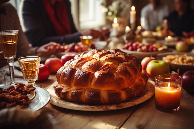 Rosh Hashanah viering Een vreugdevolle familie bijeenkomst gecreëerd met generatieve AI