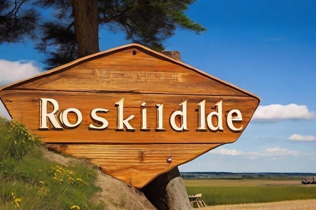 Photo roskilde wooden sign on a beautiful day
